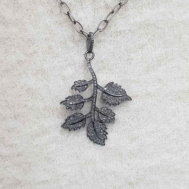 Leaf Style Pendant With pave Diamond layers, Leaf Shape Pendant, Silver Jewelry, Gift For Her