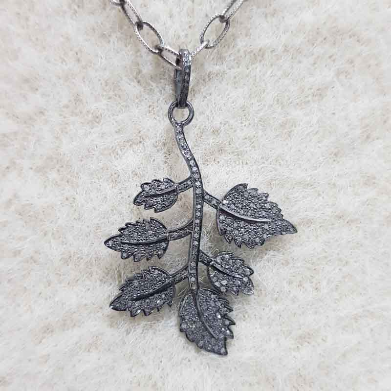 Leaf Style Pendant With pave Diamond layers, Leaf Shape Pendant, Silver Jewelry, Gift For Her