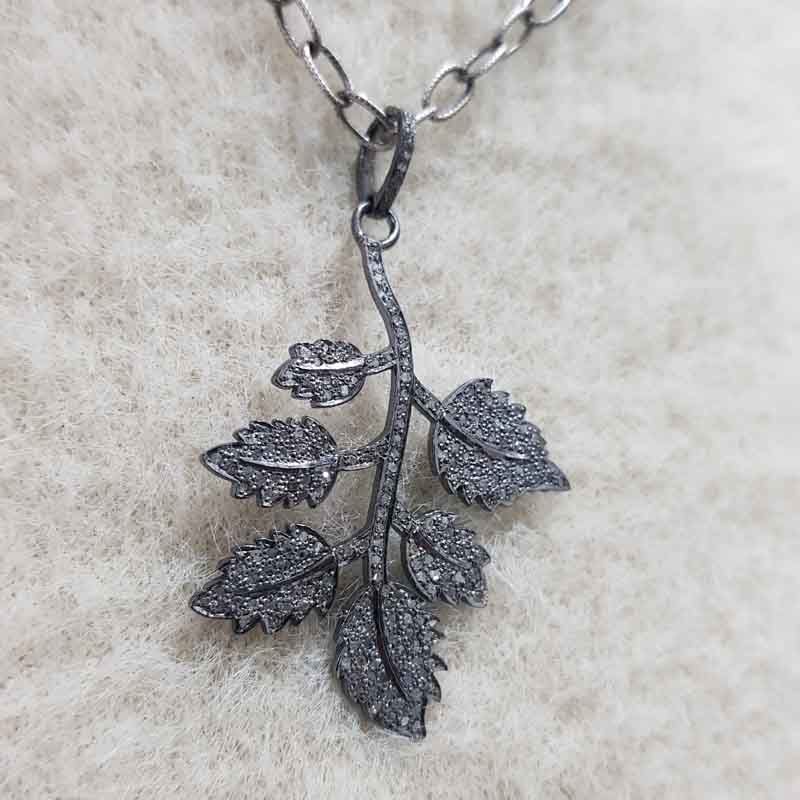 Leaf Style Pendant With pave Diamond layers, Leaf Shape Pendant, Silver Jewelry, Gift For Her