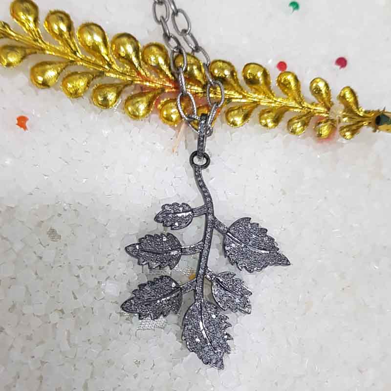 Leaf Style Pendant With pave Diamond layers, Leaf Shape Pendant, Silver Jewelry, Gift For Her