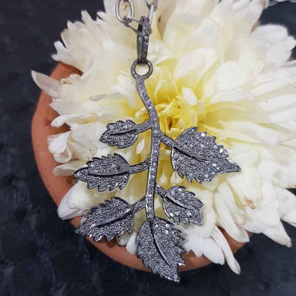 Leaf Style Pendant With pave Diamond layers, Leaf Shape Pendant, Silver Jewelry, Gift For Her