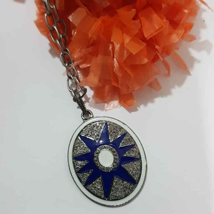 Blue And White Enamel Pave Diamond Sunburst Pendant, Oval Shape Enamel design, Mothers Day Gift