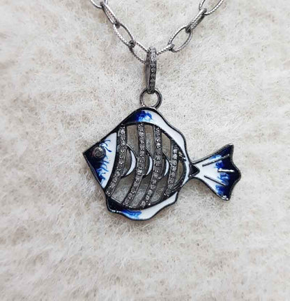 Stunning Fish Pendant With pave Diamond And Enamel, Unique Gift For Special One, birthday Gift