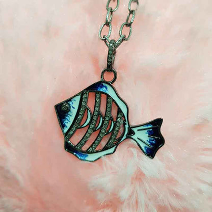 Stunning Fish Pendant With pave Diamond And Enamel, Unique Gift For Special One, birthday Gift