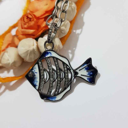 Stunning Fish Pendant With pave Diamond And Enamel, Unique Gift For Special One, birthday Gift