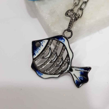 Stunning Fish Pendant With pave Diamond And Enamel, Unique Gift For Special One, birthday Gift