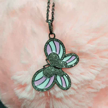 Unique Butterfly Style Pave Diamond Handmade Designer Enamel Pendant, Birthday Gift, Gift For Princess, Cutest Pink White Butterfly Enamel Necklace