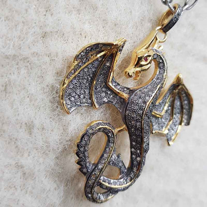 Handmade Designer Yellow Big Dragon Pendent With Pave Diamond And 925 Sterling Silver, Gift For Someone, Silver Jewelry