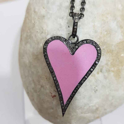 Beautiful Enamel Heart Pendant With pave Diamond Layers, Valentine's Day Gift, Gift For Lover