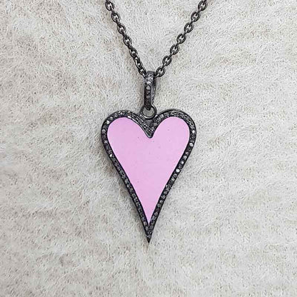 Beautiful Enamel Heart Pendant With pave Diamond Layers, Valentine's Day Gift, Gift For Lover