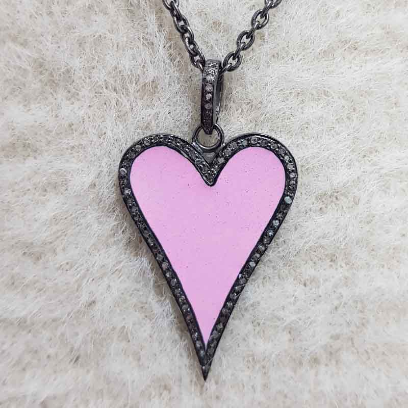 Beautiful Enamel Heart Pendant With pave Diamond Layers, Valentine's Day Gift, Gift For Lover