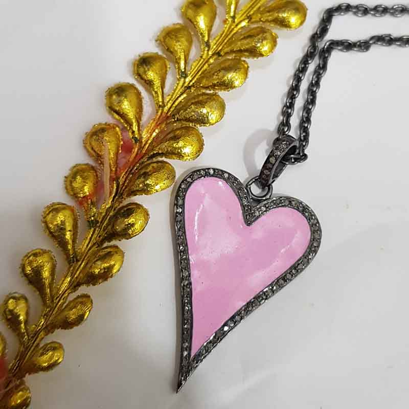 Beautiful Enamel Heart Pendant With pave Diamond Layers, Valentine's Day Gift, Gift For Lover