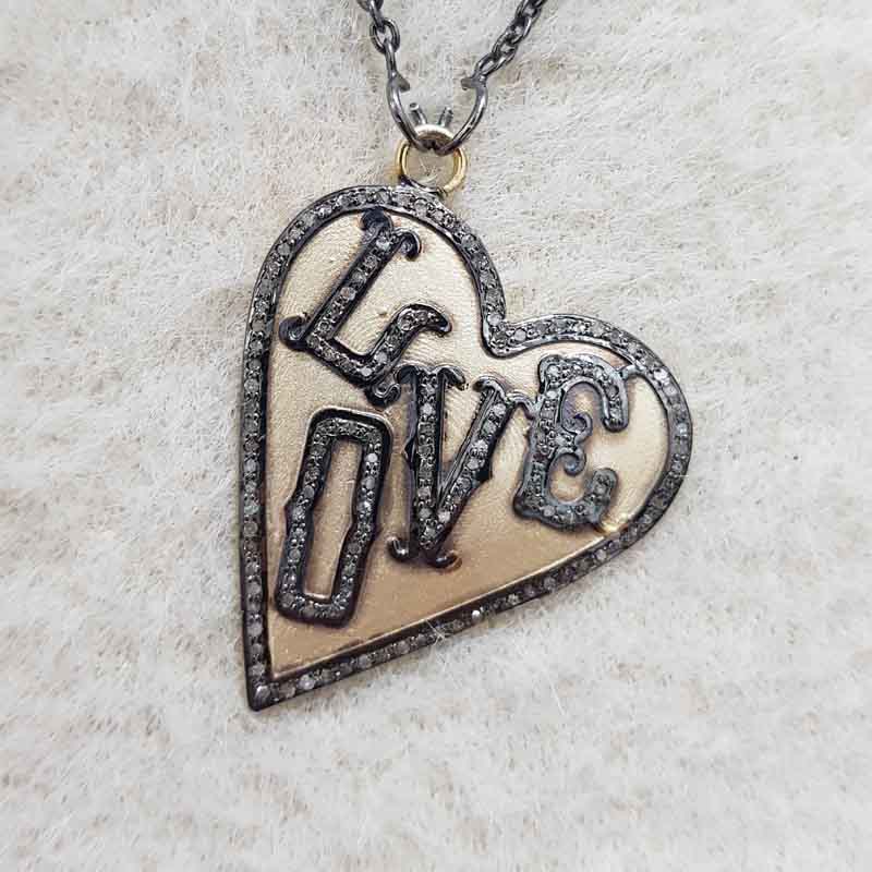 Love Heart Designer Pave Diamond 925 Sterling Silver Pendant, Personalized Gift For Love, Anniversary Gift