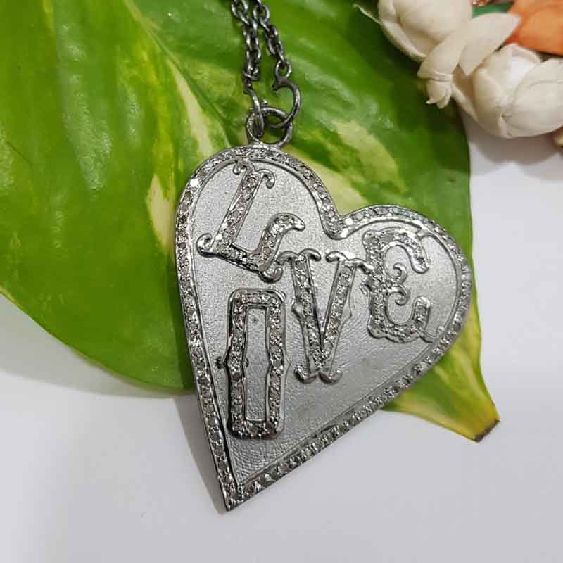 Love Heart Designer Pave Diamond 925 Sterling Silver Pendant, Personalized Gift For Love, Anniversary Gift