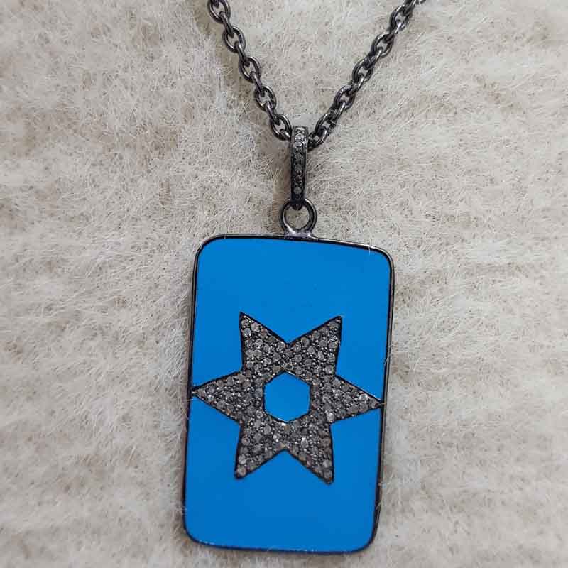 Turquoise Enamel Gorgeous Star Pendant, Stunning Star Tag Necklace, Gift For Someone