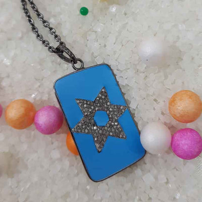 Turquoise Enamel Gorgeous Star Pendant, Stunning Star Tag Necklace, Gift For Someone