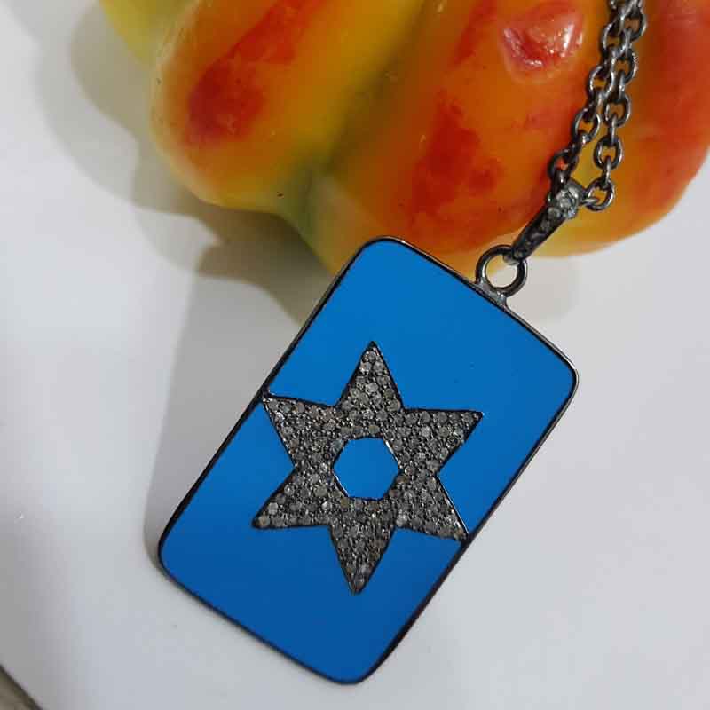 Turquoise Enamel Gorgeous Star Pendant, Stunning Star Tag Necklace, Gift For Someone