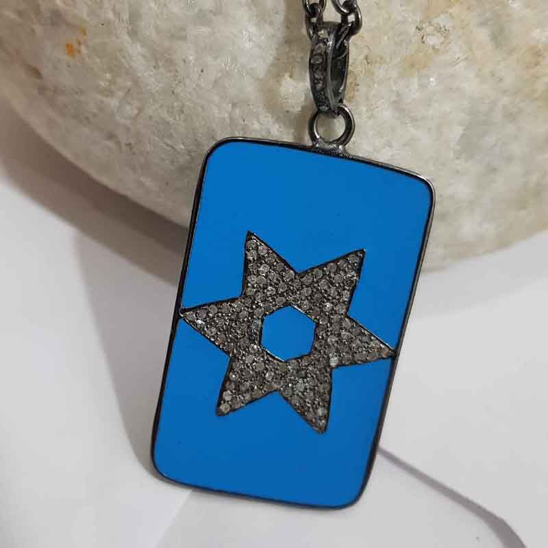 Turquoise Enamel Gorgeous Star Pendant, Stunning Star Tag Necklace, Gift For Someone