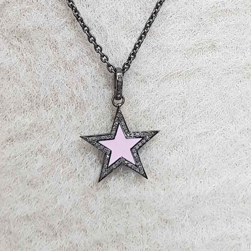 Small Star Pendant With Pave Diamond Layers, 925 Sterling Silver Jewelry, Birthday Gift