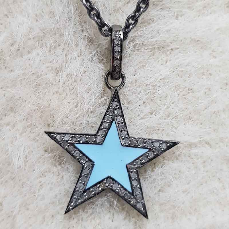 Small Star Pendant With Pave Diamond Layers, 925 Sterling Silver Jewelry, Birthday Gift