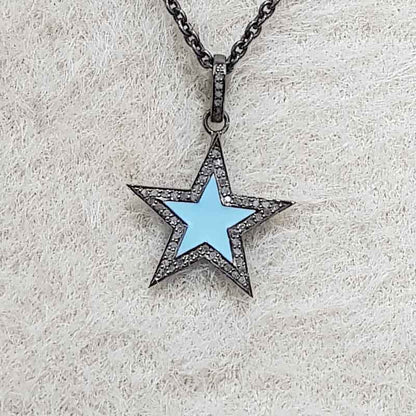 Small Star Pendant With Pave Diamond Layers, 925 Sterling Silver Jewelry, Birthday Gift