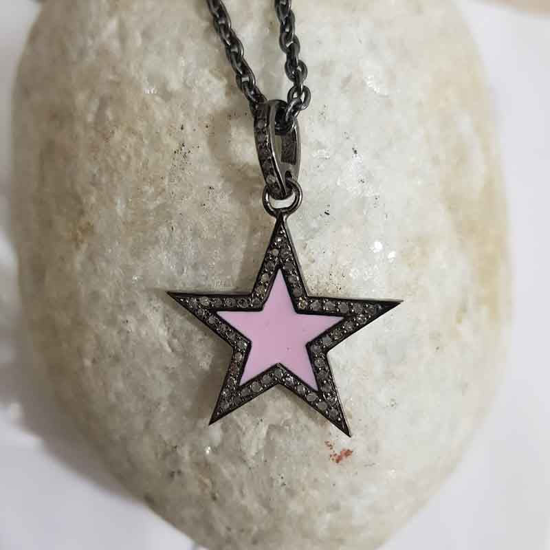 Small Star Pendant With Pave Diamond Layers, 925 Sterling Silver Jewelry, Birthday Gift