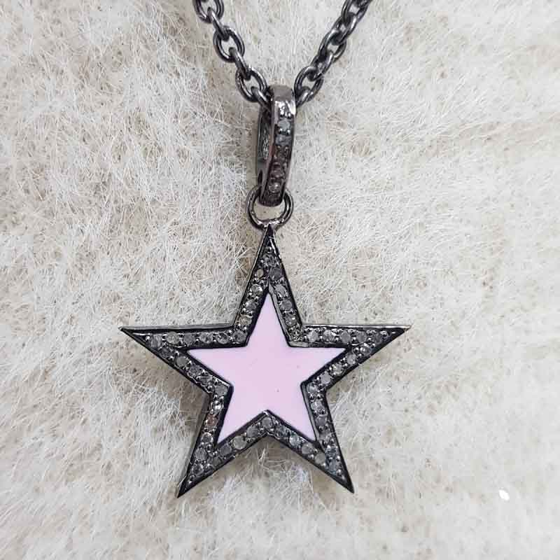 Small Star Pendant With Pave Diamond Layers, 925 Sterling Silver Jewelry, Birthday Gift