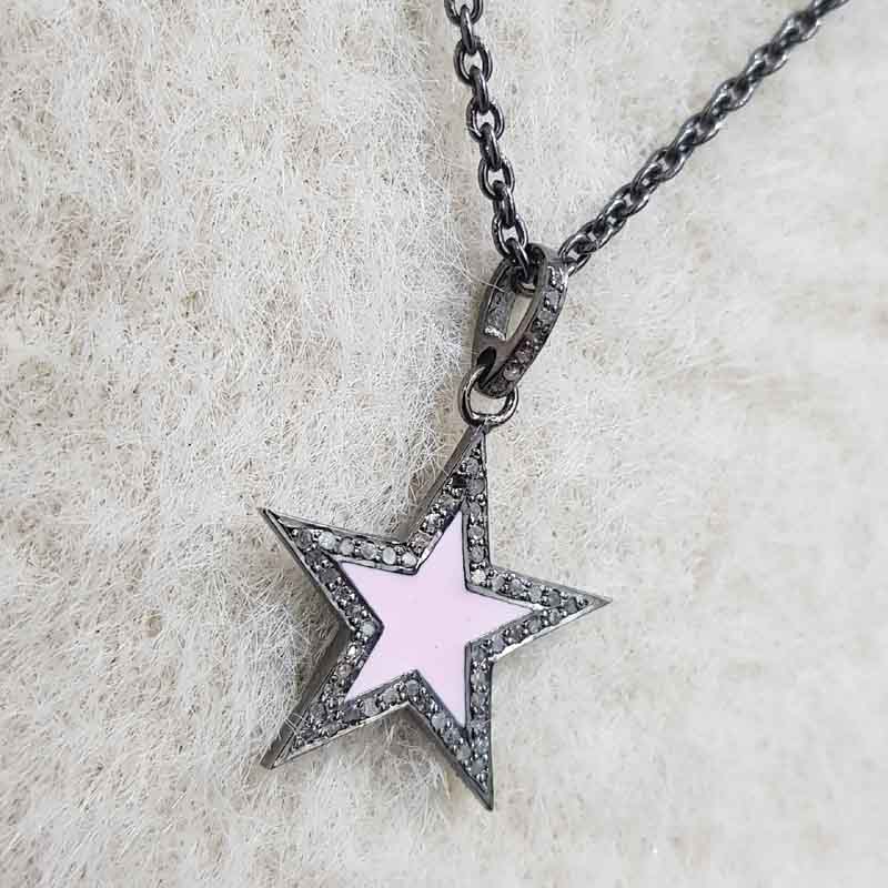 Small Star Pendant With Pave Diamond Layers, 925 Sterling Silver Jewelry, Birthday Gift