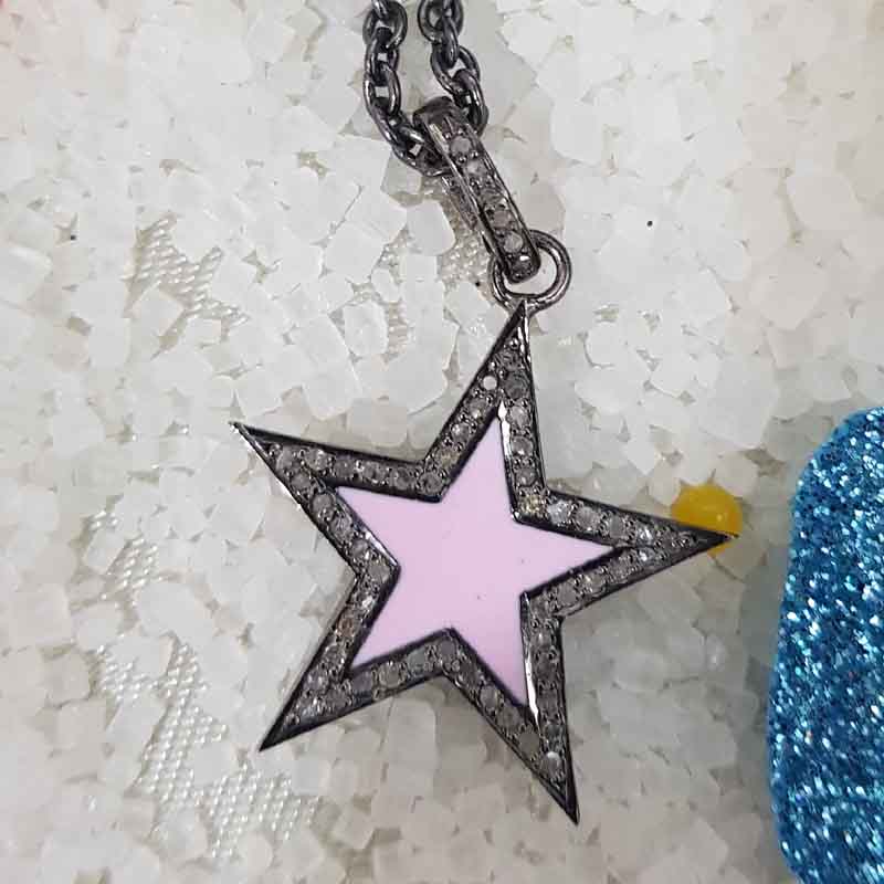 Small Star Pendant With Pave Diamond Layers, 925 Sterling Silver Jewelry, Birthday Gift