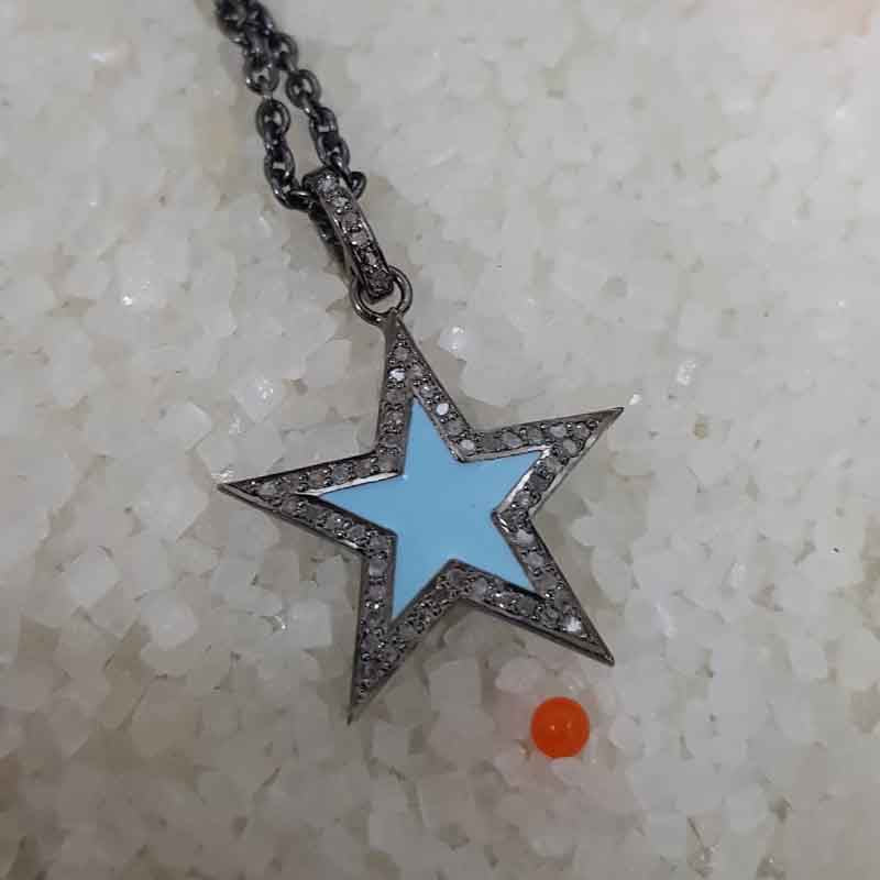 Small Star Pendant With Pave Diamond Layers, 925 Sterling Silver Jewelry, Birthday Gift