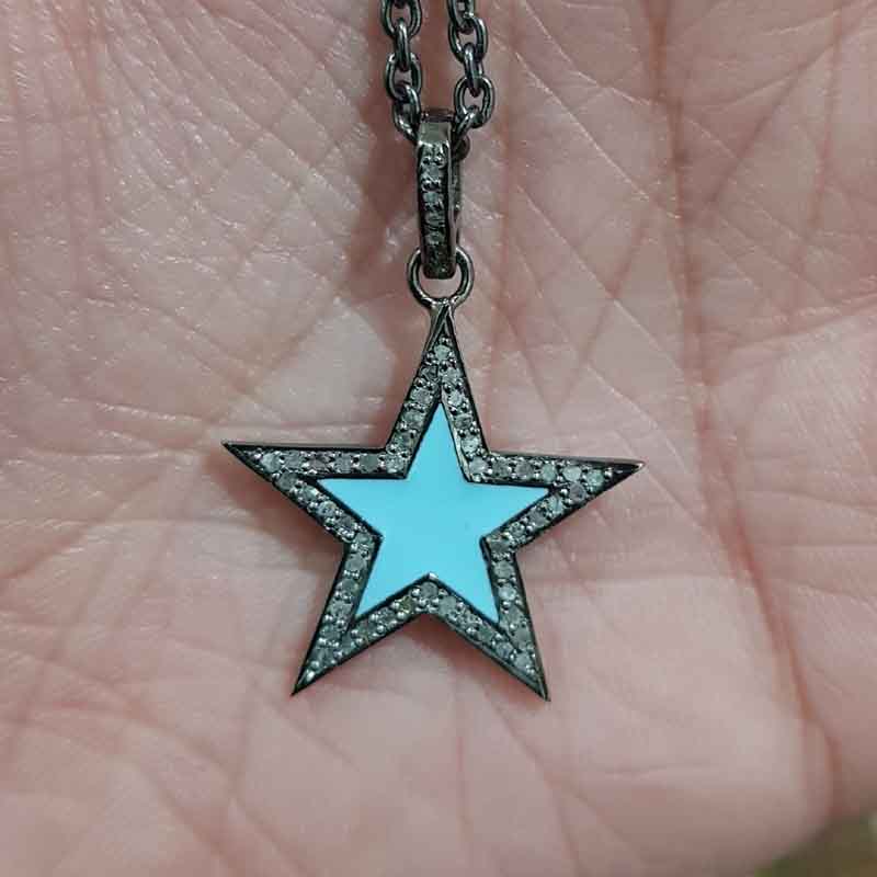 Small Star Pendant With Pave Diamond Layers, 925 Sterling Silver Jewelry, Birthday Gift