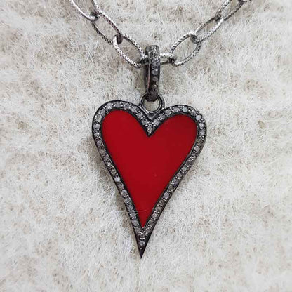 Stunning Small Heart Enamel Pendant With Pave Diamond, valentine's Day Gift, Gift For Lovers