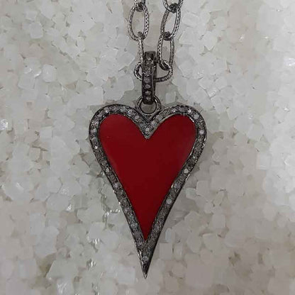 Stunning Small Heart Enamel Pendant With Pave Diamond, valentine's Day Gift, Gift For Lovers