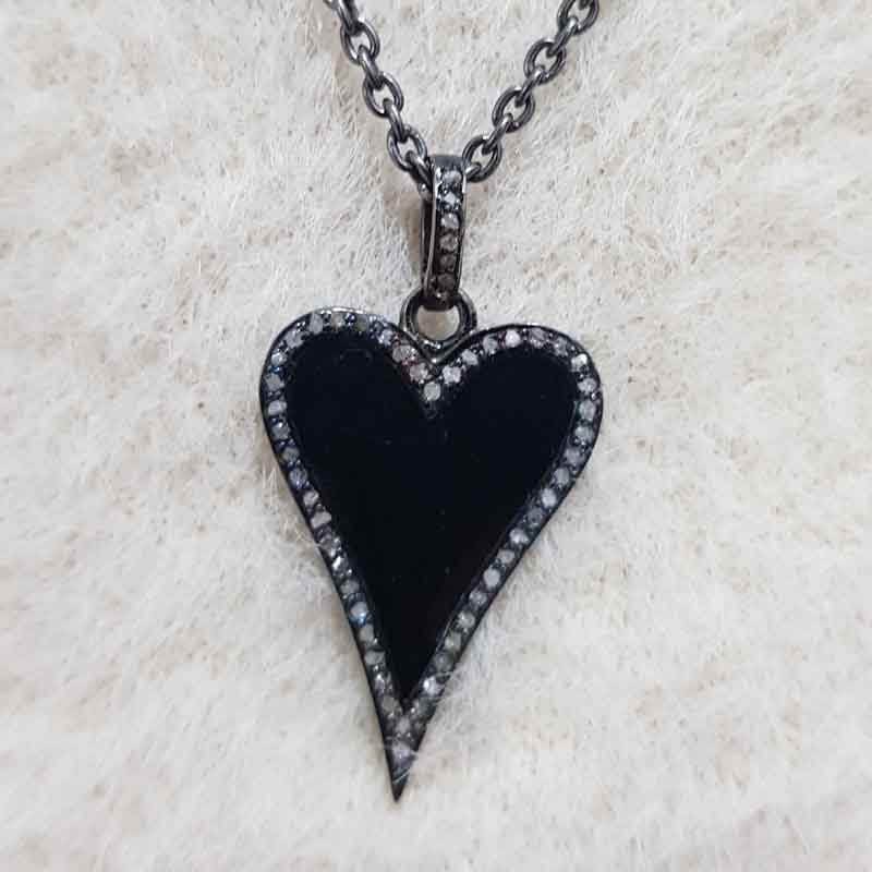 Stunning Small Heart Enamel Pendant With Pave Diamond, valentine's Day Gift, Gift For Lovers