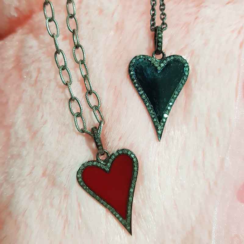 Stunning Small Heart Enamel Pendant With Pave Diamond, valentine's Day Gift, Gift For Lovers