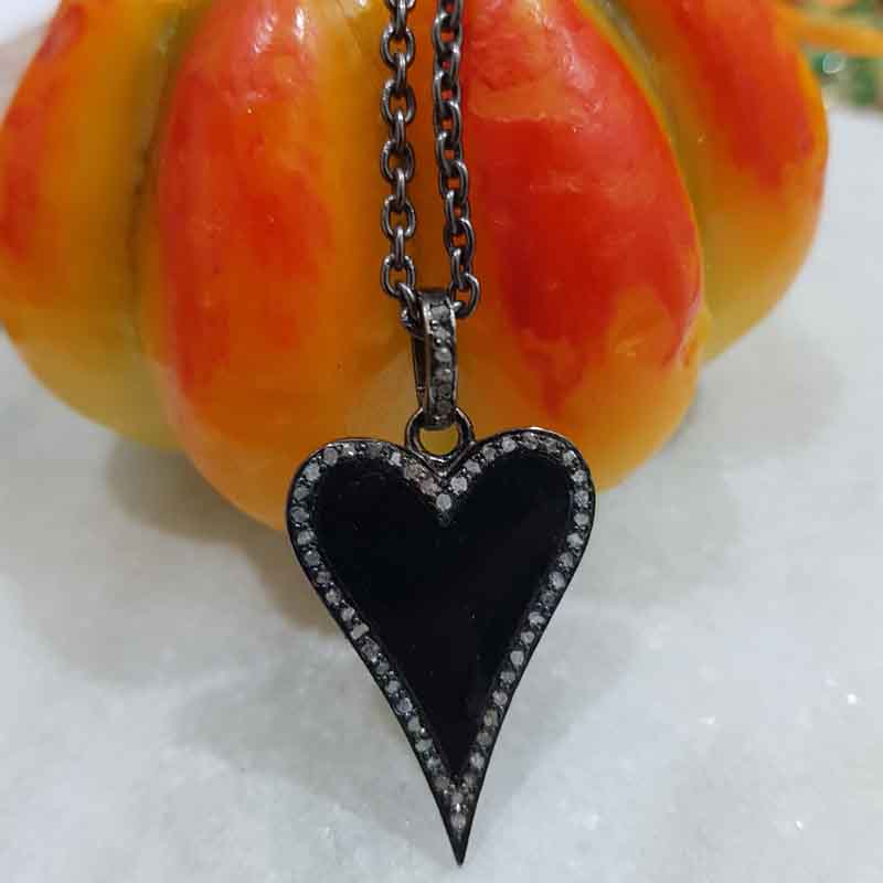 Stunning Small Heart Enamel Pendant With Pave Diamond, valentine's Day Gift, Gift For Lovers