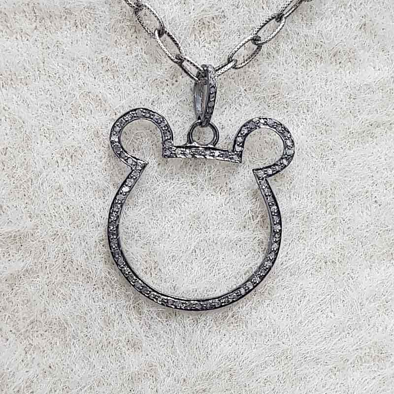 Mickey Mouse Handmade Designer pave Diamond Pendant, Cutest Gift For Children's, Silver Jewelry