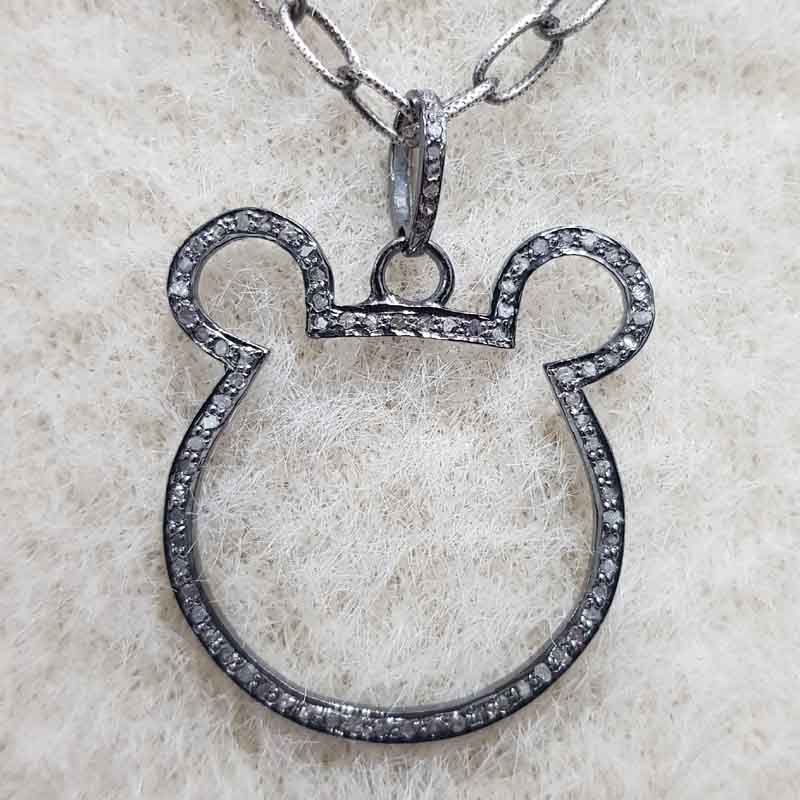 Mickey Mouse Handmade Designer pave Diamond Pendant, Cutest Gift For Children's, Silver Jewelry