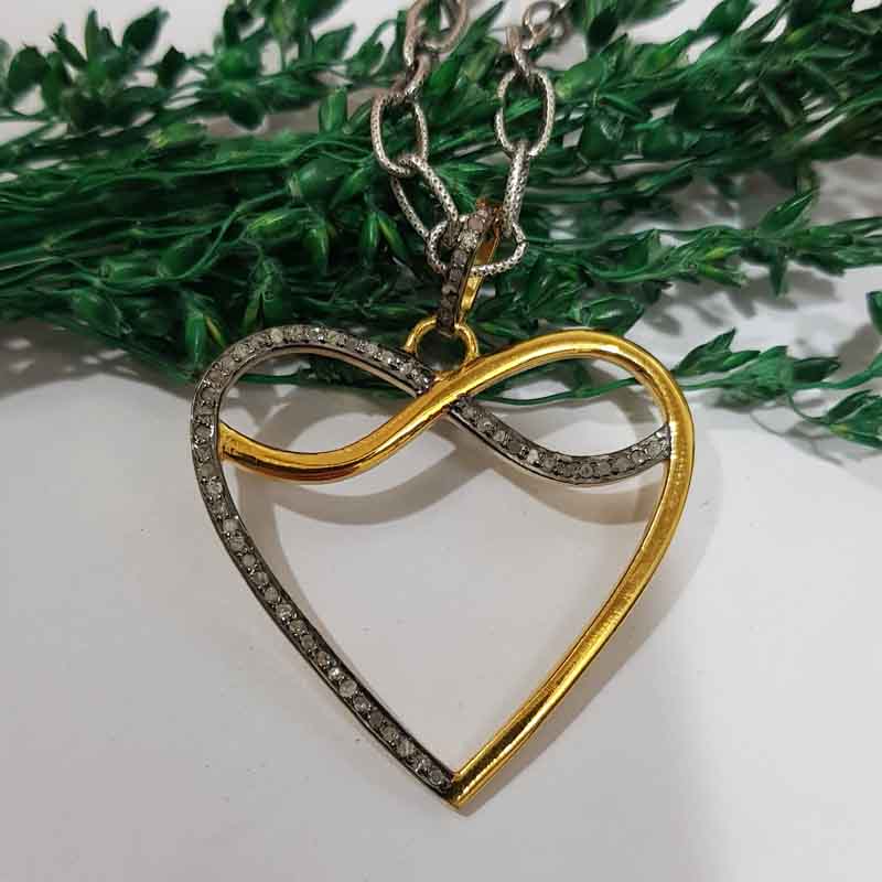 Yellow And Black Rhodium Plated Beautifully Designed Heart Pendant, Wedding Gift, Silver Jewelry