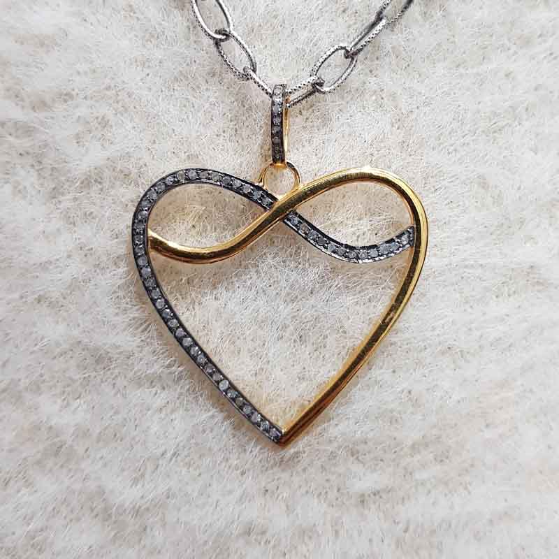 Yellow And Black Rhodium Plated Beautifully Designed Heart Pendant, Wedding Gift, Silver Jewelry