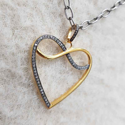 Yellow And Black Rhodium Plated Beautifully Designed Heart Pendant, Wedding Gift, Silver Jewelry