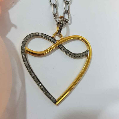 Yellow And Black Rhodium Plated Beautifully Designed Heart Pendant, Wedding Gift, Silver Jewelry