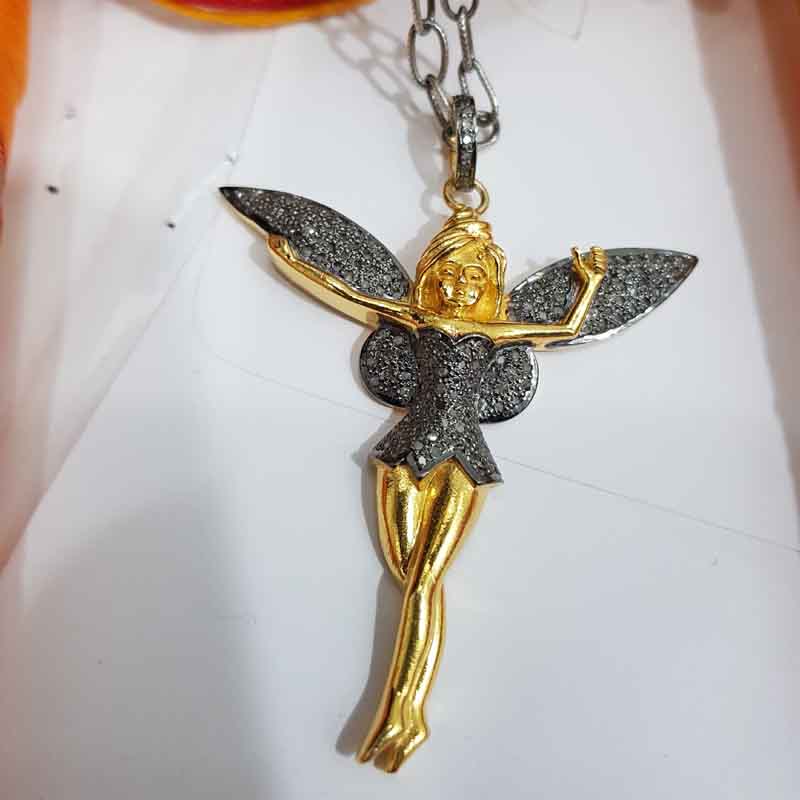 Gorgeous Dancing Angel Pave Diamond Pendant, Gift For Special One, Silver Jewelry