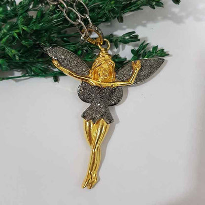 Gorgeous Dancing Angel Pave Diamond Pendant, Gift For Special One, Silver Jewelry