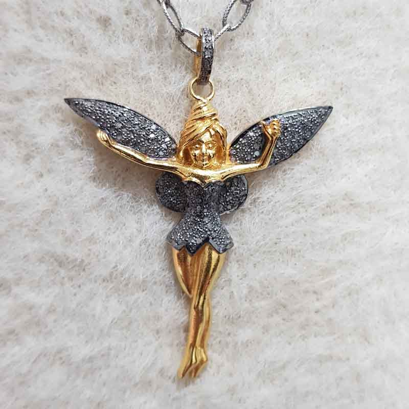 Gorgeous Dancing Angel Pave Diamond Pendant, Gift For Special One, Silver Jewelry