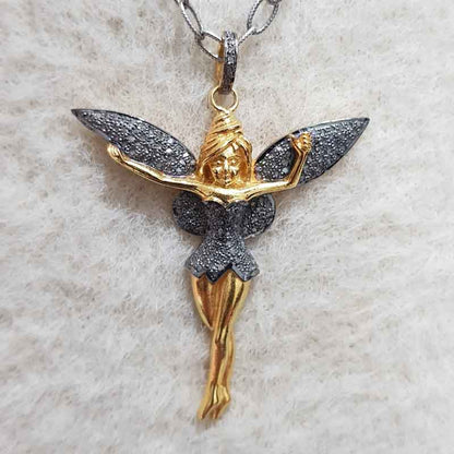 Gorgeous Dancing Angel Pave Diamond Pendant, Gift For Special One, Silver Jewelry