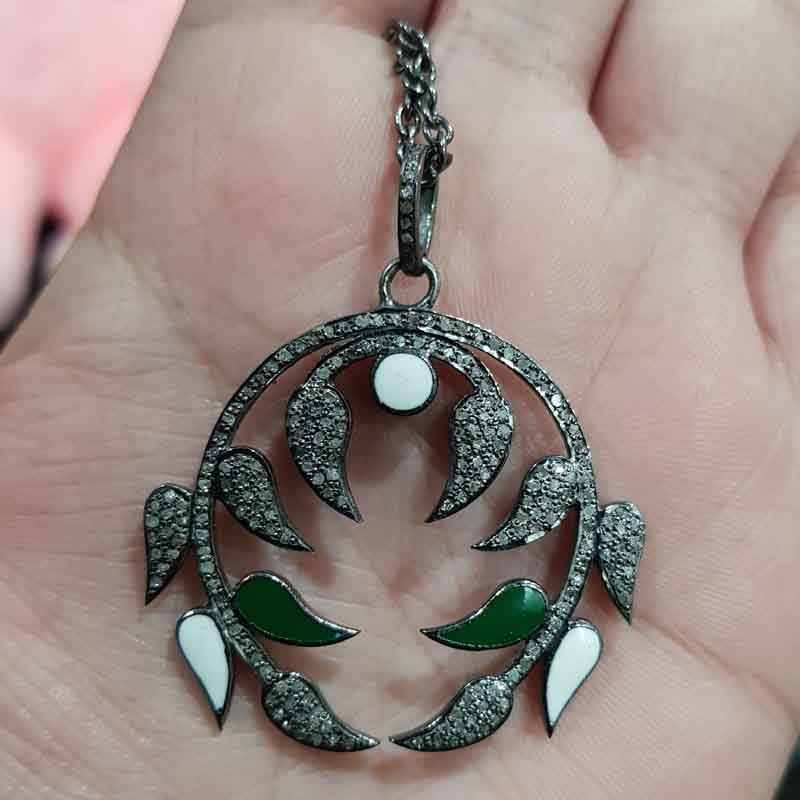 Beautifully Leaf Designer pave diamond Pendant, enamel Leaf Shape, Birthday Gift