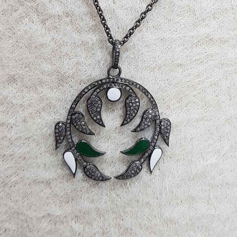 Beautifully Leaf Designer pave diamond Pendant, enamel Leaf Shape, Birthday Gift