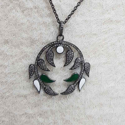 Beautifully Leaf Designer pave diamond Pendant, enamel Leaf Shape, Birthday Gift