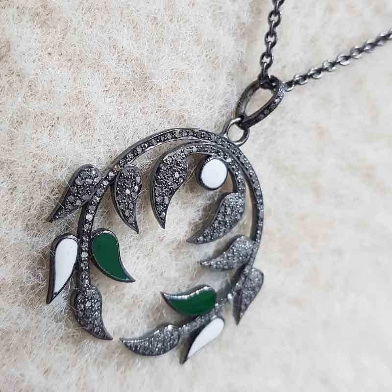 Beautifully Leaf Designer pave diamond Pendant, enamel Leaf Shape, Birthday Gift